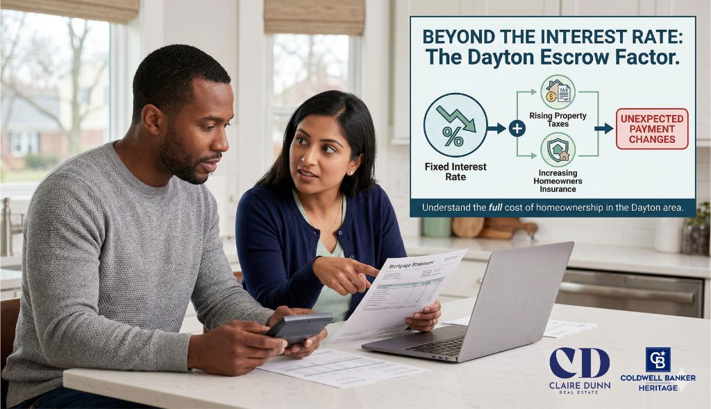 Claire Dunn Dayton Ohio Realtor explaining escrow and mortgage payments to home buyers near Wright-Patterson Air Force Base